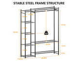 Wardrobe Closet,Portable Clothes Rack with 4 Tiers Shelves,Freestanding Closet Organizers and Storage System with Hanging Rods,Steel Clothing Rack Suitable for Cloakrooms,Bedrooms,Entrances,etc.Black