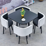 Square Dining Table and Chair Set 4, Office Conference Table with Chairs, Small Kitchen Negotiation Table for Reception Room (White and Black)