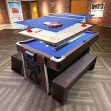 SIMBASHOPPING Pool Table 7 Foot Multigame Blue with Air Hockey, Table Tennis with Storage Benches – Bullet