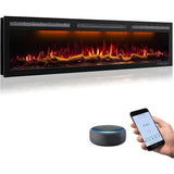 Mystflame 60 Inch WiFi Electric Fireplace Heater, Recessed or Wall Mounted, Ultra‑Slim 5.51" Deep, 750/1500W, 6 Flame Colors & 13 Ember Bed Colors,Remote & App Control, Alexa & Google Home