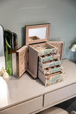 Homruilink High End Glass Jewelry Box for Women, 5 Layer, Bird & Floral