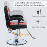 THINK 30 Classic Reclining Barber Chair, Salon Chair for Hair Stylist with Heavy Duty Hydraulic Pump, 360° Rotation, Tattoo Chair Shampoo Beauty Salon Equipment, Max Load Weight 330 Lbs, Red & Black