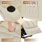 FLEXISPOT XL31 Power Lift Recliner Chair for Elderly, Electric Lift Chair with Massage & Heat, PU Leather Reclining Sofa w/Cup Holders, Side Pockets for Living Room Bedroom(Medium Size,Beige)