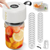 Electric Mason Jar Vacuum Sealer | 3 in 1 Vacuum Sealer for Mason Jars with 30 Lids (Wide/Reg)+5 Food Storage Bags,One-Tap Control,Mason Jar Sealer for Canning Pickling Meal Prep & Dry Goods