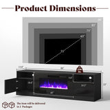 AMERLIFE 80" Fireplace TV Stand with 40" Electric Fireplace, TV Console with High Gloss Storage Cabinets and 12 Colors LED Lights, Modern Entertainment Center for TVs Up to 90", Black