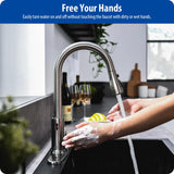 Touchless Kitchen Faucet with Pull Down Sprayer Single Handle Kitchen Faucets Smart Motion Sensor Stainless Steel Brushed Nickel Sink Faucet WEWE