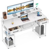 Computer Desk with Drawers, 55 Inch Office Desk with Power Outlet and Keyboard Tray & Storage Shelves & PC Stand