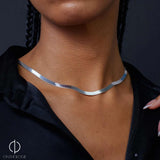 ONTHOLOGIE, 5.5 mm Herringbone Chain Necklace for Women Men 18K White Gold Over Italian 925K Stamped Solid Sterling Silver, Flat Snake Chain, Made in Italy, 26 Inch