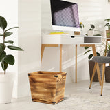 VERGOODR Grey Farmhouse Style Torched Wood Trash Can Waste Bin with Decorative Metal Brackets Trash Can for Bedroom,Living Room, Bathroom & Office (Brown)