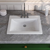 DeerValley 21x18 Inch Rectangular Ceramic Drop-in Bathroom Sink, Under Counter Vessel Sink with Overflow, White Vanity Basin, DV-1DS0122