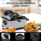 1700-Watt Stainless-Steel Triple Basket Electric Deep Fryer with Timer Free Extra Odor Filter, 4L/17-Cup | Silver Secura