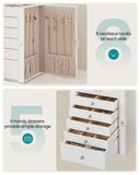 SONGMICS 6-Layer Jewelry Box Organizer with 5 Drawers, Jewelry Storage Case with Lock and Mirror, Large Storage Capacity, Gift for Loved Ones, for Necklaces, Watches, White UJBC152W01
