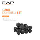 CAP 100 LB Coated Hex Dumbbell Weight Set with Comfort Grip and with Vertical Rack