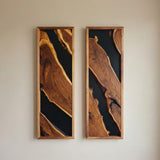 Modern Rustic Diptych Wall Art - 2 Panel Live Edge Olive Wood Set - Handmade Wooden Wall Decor - 24"x60"