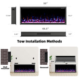 Kucreiheat 50 Inch Electric Fireplace Aluminum Frame-Ultra Silm Fireplace Recessed/Wall Mount
