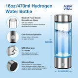 Aqua Vital Hydrogen Water Bottle 2026 Generator 16 oz/470 ml SPE-PEM Ionized H₂ Hydration Bottle USB-C Rechargeable Glass Flask with Auto Shut-Off Portable Sports & Travel Hydrogenated Water Machine
