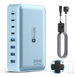 8-Port Multi Charging Stations 200W with Flat Plug, Braided Power Cord, and On/Off Switch- USB Charging Hub for iPhone, iPad, MacBook and More- 65W C Port Power Adapter for Laptops