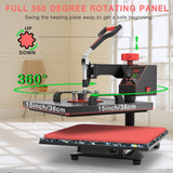 Heat Press Machine 5 in 1 Combo Heat Press 15 x 15 Inch Heat Transfer Machine 360-Degree Swing Away Digital Shirt Printing Multi