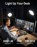 LitONES Desk Lamp with Clamp for Home Office, 2000LM, 15W, CRI >97.8 Zoom Lighting for Video Calls, 3 Colors & 10 Brightness, Remoted Desk Light with Memory & Timer