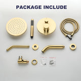 RF SUNUAN Shower System with Tub Spout, Gold Bathtub Shower Faucet Set, 8" Rain Shower Head and Handheld Spray Combo, Round Shower Head and Handle Set with Tub Spout (Valve Included), Brushed Gold