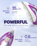 Omaiga Steam Iron for Clothes, 1750W Fast Heating with Powerful Steam, 15.21oz/450ml Large Water Tank, Ceramic Soleplate, Anti-Drip, Self-Cleaning, 3-Way Auto Shut Off for Home Laundry