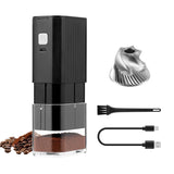 VEVOK CHEF Portable Electric Coffee Grinder,Adjustable Stainless Steel Burr Coffee Bean Mill,One-Button Grinder with USB Rechargeable,Auto‑Stop for Espresso to French Press,for Outdoor Use(Black)
