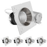 LUXRITE 4-Inch LED Trimless Recessed Spotlight with Nickel Reflector Trim Replacement 25W, 2000LM, 5CCT, 38° Beam Angle, Dimmable, Push-n-Lock, CRI90, Damp & IC Rated, ETL White + Nickel (4 Pack)