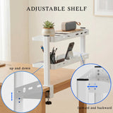 Clamp on Desk Shelf White, 2-Tier Office Desk Shelves Organizer, 17in Small Shelf for Top of Desk with Headphone Holder, Hooks, Desktop Storage Rack for Home Workspace, Study Rooms, Gaming Accessories