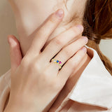 Oseew 14k gold mother Ring 14k Gold Personalized 3 Birthstones Rings for Women Personalized 3 Birthstones Rings 14k yellow gold Mother's Ring With 3 Names Mother Daughter Ring