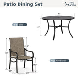 Round Patio Dining Set for 4 Person, 42'' Round Metal Slat Table with Umbrella Holes and 4 High Back Fixed Chairs All Weather Outdoor Table