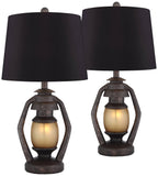 Franklin Iron Works Horace Rustic Farmhouse Industrial Table Lamps 25.25" High Set of 2 with Nightlight Bronze Black Faux Silk Drum Shade for Living Room Bedroom House Bedside Nightstand Home