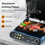 Happygrill 3 in 1 Panini Press Electric Indoor Grill & Sandwich Maker,1200W Open Flat Griddle w/ 2 Removable Non-Stick Dishwasher-Safe Plates,LED Display,7 Modes,Independent Temp Control & Drip Tray