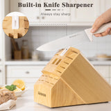 Knife Set, Astercook 22-Piece Kitchen Knife Set with Built-in Sharpener Block, High Carbon Stainless Steel Knives, Dishwasher Safe, Non-Slip Handle, Elegant Cream White Design, Perfect Holiday Gifts