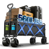 Ecogou 350L Large Capacity Foldable Wagon with Brakes, 560lbs Heavy Duty Collapsible Wagon Cart with Push Handle All-Terrain Big Wheels