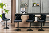 MOOLSUN Rotating Velvet Bar Stools Set of 4, Modern Padded with Nailhead Trim and Tufted Back, Adjustable Swivel Counter Height Stools for Kitchen Island, Bar, Club,Black(Black Base)