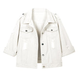 Hixiaohe Spring Summer Jean Jacket for Women Trendy Half Sleeve Button Down Short Denim Jacket Retro Cropped Trucker Coat