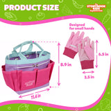 Pink Kids Gardening Tools - includes Sturdy Tote Bag, Watering Can, Gloves, Shovels, Garden Stakes