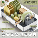Urackify Large Dish Drying Rack - Triple Expandable Dish Rack for Kitchen Counter, Stainless Steel Sink Organization and Storage Essentials with Utensil & Pans Holder for Home and Appartment, Gray
