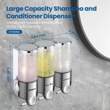 Shampoo and Conditioner Dispenser,Dispensers for The Shower,Shower Soap Dispenser 3 Chamber No Drill,Shampoo Conditioner Body Wash Dispenser (Triple x 17.6 oz,Clear)