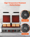 VEVOR Commercial Panini Grill, 3600W Electric Sandwich Panini Maker, Stainless Steel Double Sandwichs Press with Handle and Temp Control, 19x9 in Full Flat Enamel Plate, for Hamburger Steak Bacon