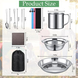 Lallisa 44 Pcs Outdoor Camping Cookware Mess Kit Polished Stainless Steel Dishes Camping Utensils Portable Tableware with Plates Cups Spoons Forks Knives Mesh Bag for Backpacking Hiking