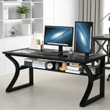 Computer Desk 55 Inch Large Computer Desk with Storage Shelf Home