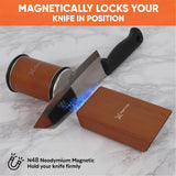 Rolling Knife Sharpener Kit – Magnetic Manual Knife Sharpener with Diamond & Stainless Steel Discs, Two Extra Discs, Leather Strop & Stand, 15° & 20° Angle Guides, Gift Set for Chefs & Home Cooks