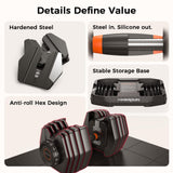 FEIERDUN DB1 QuickDial Adjustable Dumbbell Set, 15-in-1 5-52.5 Lbs Each with Storage Box & App, 1-Second Quick Change for Drop Set, Superset & HIIT Home Gym, Non-Slip Handles, 3-year Aftersale Service