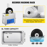 VEVOR Sonic Cleaner, 6L Ultrasonic Vinyl Cleaner 7-12 Inch, 8 Records Ultrasonic Vinyl Cleaning Machine, 180W Ultrasonic Records Cleaner with Drying Rack for Home Store