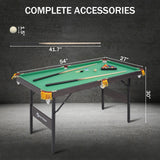 4.5Ft Foldable Pool Table, 54" Portable Folding Billiard Table for Kids and Adults, Indoor Pool Arcade Game Table with 2 Cues, 16 Balls, Triangle, 2 Chalks for Family Game Rooms (Green)