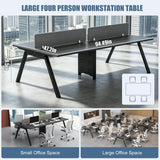 4-Person Cubicle Workstation Desk with Cable Grommet, 94.5 L×47.2 W×29.5 H Inches Large Modular Office Desk with Detachable Panel