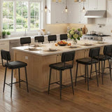 IDEALHOUSE Bar Stools Set of 8 w/Back & Footrest, Counter Height Bar Stools Set of 8 with Thick Cushion & Thickened Metal Legs, Upholstered Counter Height Bar Stools for Island, Counter Bar, Black