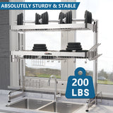 Loyalfire Over Sink Dish Drying Rack, 3 Tier Adjustable Length (20.87'' to 37.6'') Full Stainless Steel Large Storage Kitchen Dish Rack, Expandable Drainer Shelf Rack with Multifunctional Organizers