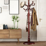 Coat Racks Free Standing with 14 Hooks, Natural Wood Coat Stands for Entryway, Adjustable Height 73 in (Mahogany) Sauqzoh